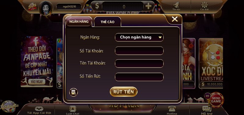 rút tiền sunwin về ngân hàng