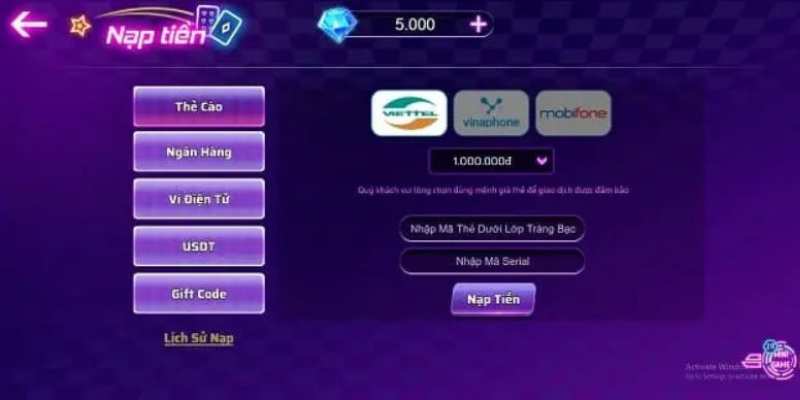 Nạp tiền vào Vip 52 bằng thẻ cào đơn giản